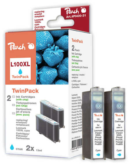 Peach  Doppelpack 2 Tintenpatronen cyan kompatibel zu Lexmark Prevail Pro 708