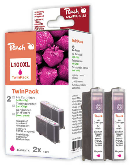 Peach  Doppelpack 2 Tintenpatronen magenta kompatibel zu Lexmark Prevail Pro 705