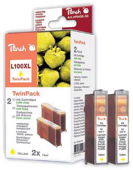 Peach Doppelpack 2 Tintenpatronen gelb kompatibel zu Lexmark Interact S 608